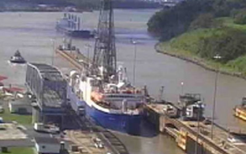See the JR going through the Panama Canal locks video